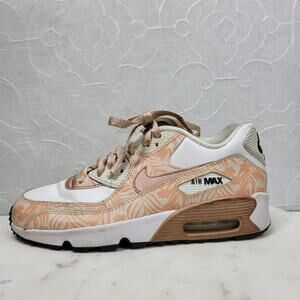 Nike Air Max 90 Print Sneakers Women 6.5 White Bronze Leather Lace Up Running